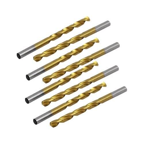 5.7mm Dia HSS-6542 Titanium Plated 2-Flute Straight Shank Twist Drill Bit 10Pcs