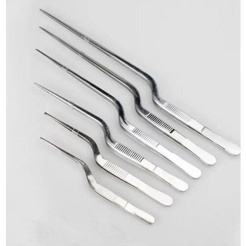 6pcs/set Stainless Steel Spear Shaped Curved Tweezers 14/16/20/23/26//30cm Lab Thicken medical Surgical Tweezer