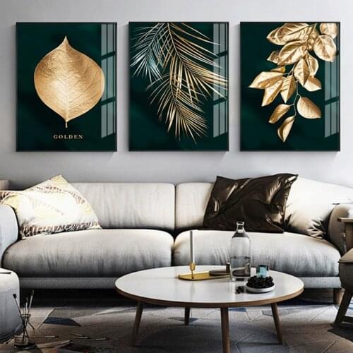 Gold Leaf Canvas Abstract Painting, Wall Art Poster and Print Decorative Pictures for Living Room Nordic Cuadros Home Decor