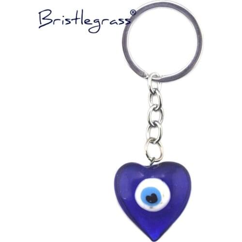 BRISTLEGRASS Turkish Blue Evil Eye Glass Heart Key Chains Ring Holder Keychains Amulet Lucky Charm Hanging Pendant Blessing Gift