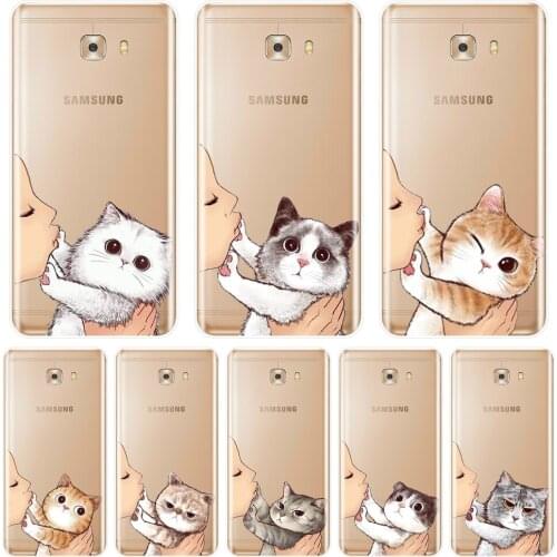 Phone Cover For Samsung Galaxy C5 C7 C8 Case Silicone Kiss Cat Cute Cartoon Soft For Samsung Galaxy C5 C7 C9 Pro Phone Case