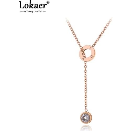 Lokaer Original Design Stainless Steel CZ Crystal Choker Necklaces Jewelry Trendy Love Charm Pendant Necklace For Women N20023