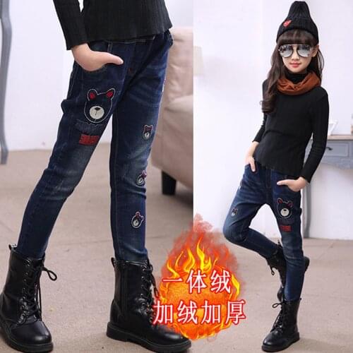 Fleece Jeans for Girls Winter 2019 Children Clothes Cotton Thick Warm Cowboy Leggings Teenage Elastic Denim Pants Girl 14 years