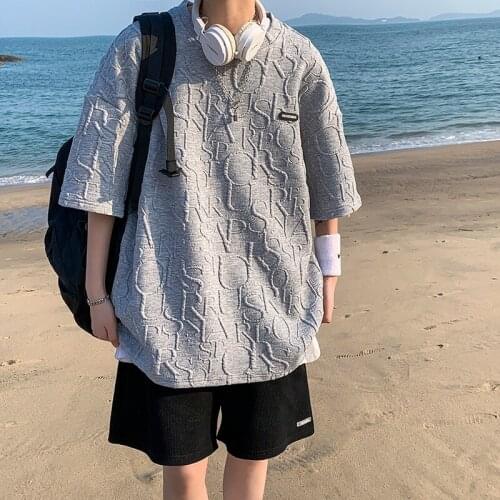 Harajuku T-Shirts Men 2021 Summer Walf Checks Letter Short Sleeve Casual Tee Fashion O-Neck Pullovers Tops Male Clothing