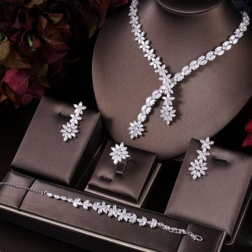 Janekelly Hotsale African 4pcs Bridal Jewelry Sets New Fashion Dubai Jewelry Set For Women Wedding Party Accessories Design