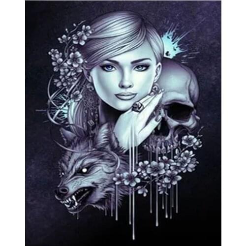 Full Square Round Drill Embroidery Skull Girl Wolf Cross Stitch 5D Diy Diamond Painting By Number Skeleton TerrorZP-1866