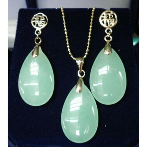 Jewelry Set Women Jade Pendant Necklace Earrings Jewelry Sets