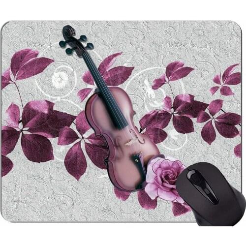 Natural Rubber Mouse Pad Printed with Leaves violin rose purple art -Stitched Edges