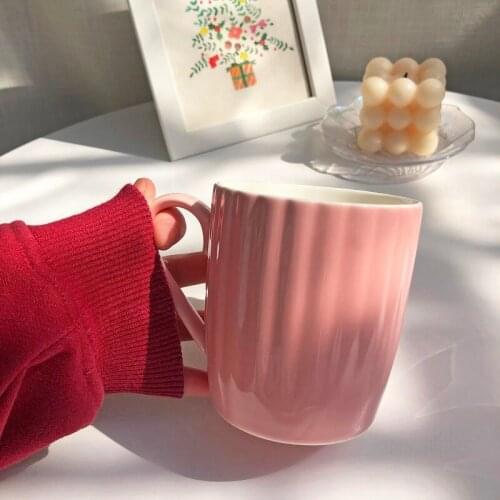 Simple Nordic ins couple water cup cute girl office pink ceramic mug cup with lid household milk juce cup kawaii coffee mug