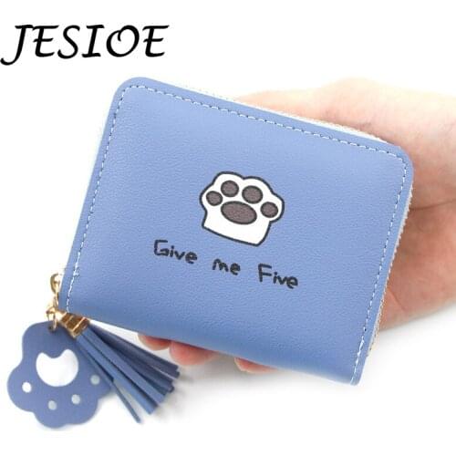 Small Wallets Lether Tassel Purse Ladies Simple Zipper Card Bags for Women Cute Clutch Female Cat Paw Money Phone MIni Wallets