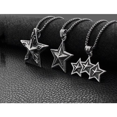 Fashion titanium steel punk retro five-pointed star pendant necklace stainless steel accessories female hot sale