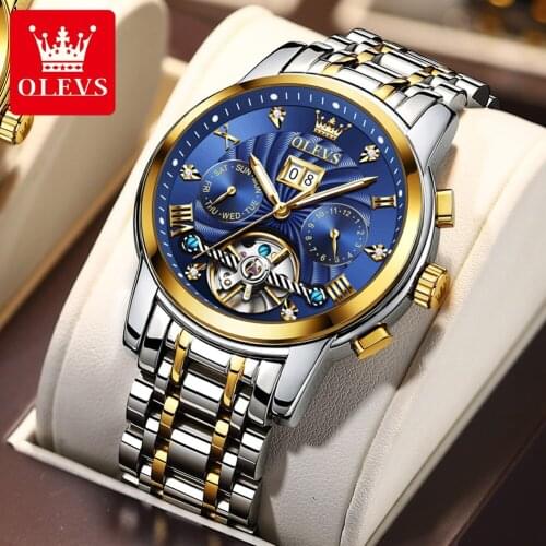 OLEVS Automatic Mechanical Men Watches Stainless Steel Waterproof Date Blue Fashio Classic Wrist Watches Men 9910 Reloj Hombre