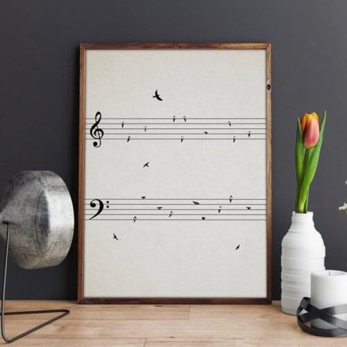 Sheet Music with Birds Vintage Wall Art Canvas Painting Poster Prints Music Picture Musical Notes Room Decor Music Teacher Gift