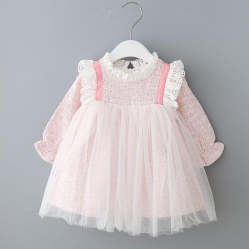 New arrival Autumn Newborn Baby Girl Lace Linen Tulle dress winter Long sleeve tutu Princess Dress for Girls 1st birthday party