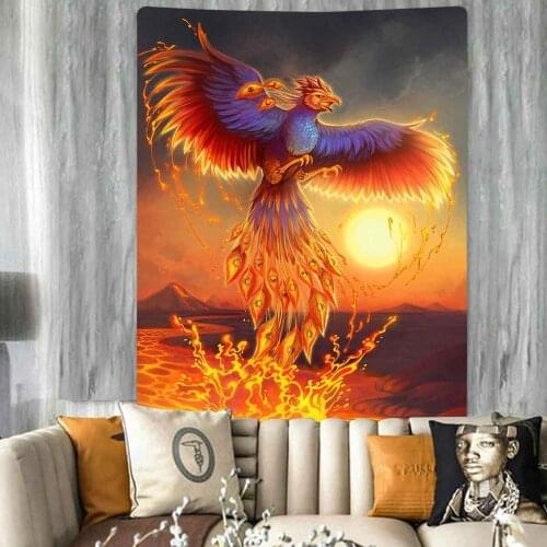 Chinese style blanket big tapestry Color sunset dragon phoenix totem wall hanging bohemian blanket home decor tapestry macrame