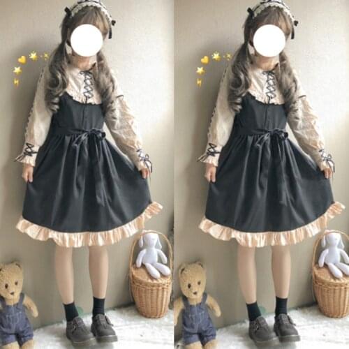 Japanese Soft Girl Full Sleeve Ruffles Dress Kawaii Bandage Bow Patchwork Girl Cosplay Dress Cute Harajuku Gothic Lolita Dresses