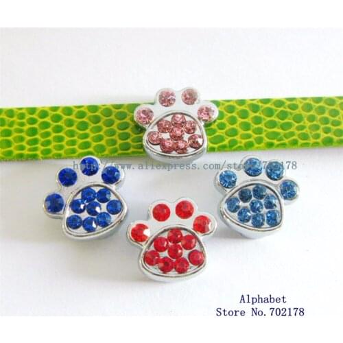 Multiple choice 100pcs Dog paw bone 10mm colorful Slide Charms Fit 10mm Pet Dog Cat Tag Collar Wristband