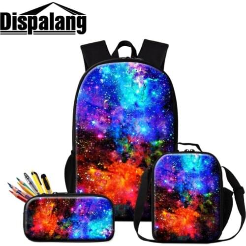 Galaxy School Backpack Cool Messenger Lunch Pouch Girls Bookbag Printed Schoolbag Day Pack Insulated Cooler Bag for Children