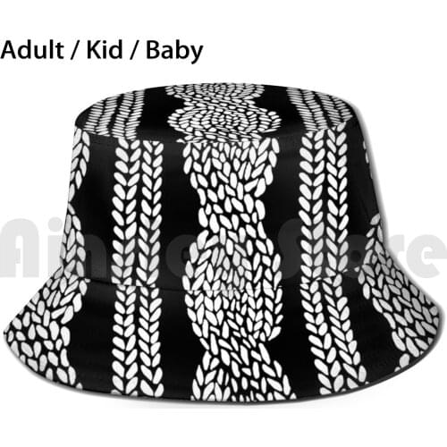 Cable Row Black Sun Hat Foldable UV Protection Knit Knitwear Knitting Cable Cable Knit Black White Stitch Stitches Wool