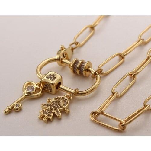 MHS.SUN New Cubic Zircon Key/Lock Charm Pendant Necklace Gold Color Chunky Link Chain Necklace Choker Gift For Women Party 1PC