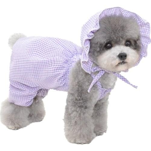 Dog Grid Jumpsuit Hat Cap Summer Dog Outdoor Travel Pet Clothing Puppy Yorkshire Pomeranian Poodle Bichon Dog Clothes