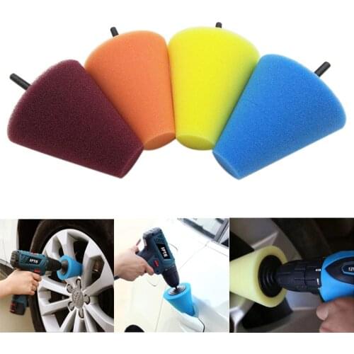 Car Wheel Hub Buffing Shank Polishing Sponge Power Drill Tool Set Cone Shaped Sponge Polishing Pad Car Wheel Hub Cleaning Tools