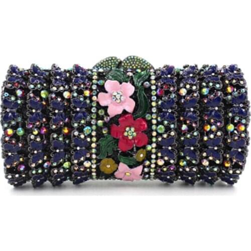 Dark Blue Crystal Evening Bags Clutches For Women 2018 Luxury Fashion Flowers Rhinestones Clutch Ladies Purse Diamond Handbags