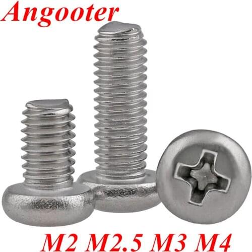 50pcs M2 M2.5 M3 M4 304 Stainless steel Phillips Cross Recessed Pan Head Screws Round Head Electrinic small PM Screws