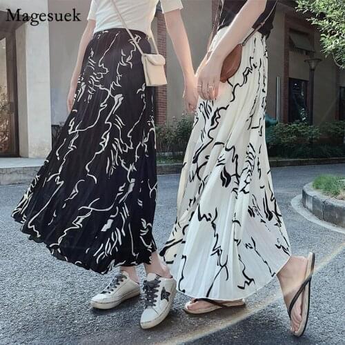 Autumn Chiffon Skirts Womens 2021 High Waist Pleated Long Skirts For Women Printed Plus Size Women Skirt Mujer Faldas 2021 10009