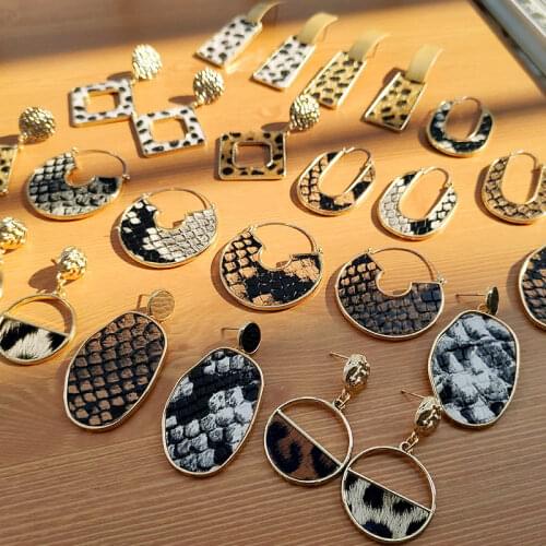 Flatfoosie Big Geometric Leather Dangle Drop Earrings For Women Vintage Snake Leopard Earrings Female Round Earring Jewelry 2019