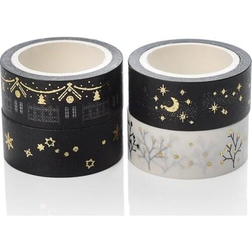 1 Pcs White Black Moon Stars 1.5cm X 5m Washi Paper Masking Tape Diy Scrapbooking Stickers Creative Gift Wrapping Sticker
