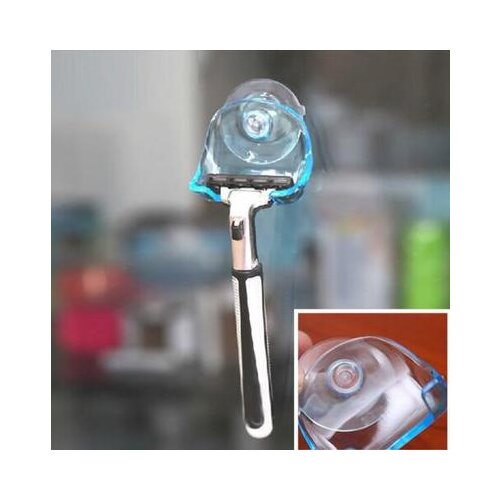 1Pcs Clear Blue Plastic Super Suction Cup Razor Rack Bathroom Razor Holder Suction Cup Shaver