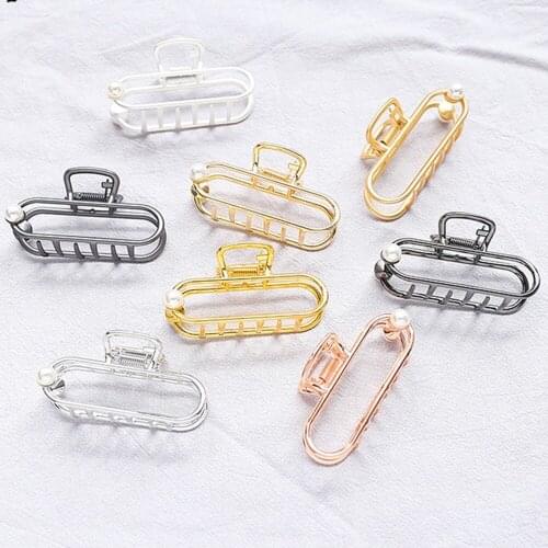 1Pc silver gold Retro Geometric Women Hair Claw Hair Crab Pearl Hair Clips Girls Make Up Hair Accessories Large Size Hairpins