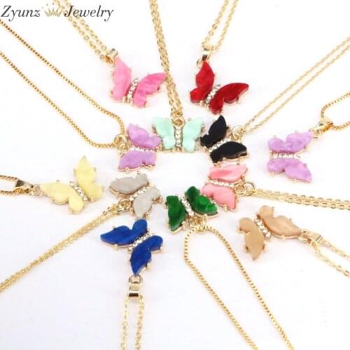 10PCS, Resin Butterfly Pendant Necklace For Women Butterfly Collier Choker Accessoiy Bijoux Femme Neck in 2 Size Different Color