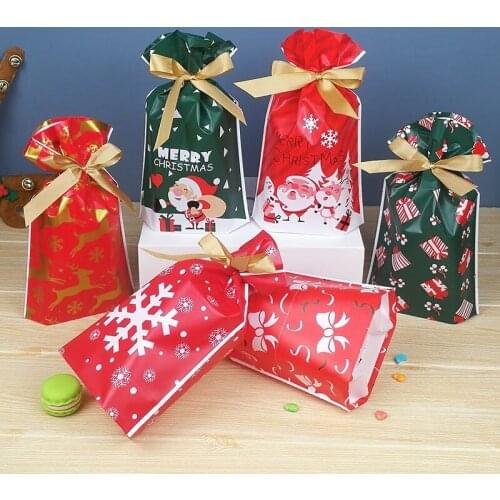 10pcs Santa Gift Bag Candy Bag Snowflake Crisp Drawstring Bag Merry Christmas Decorations for Home New Year 2022 Noel Presents