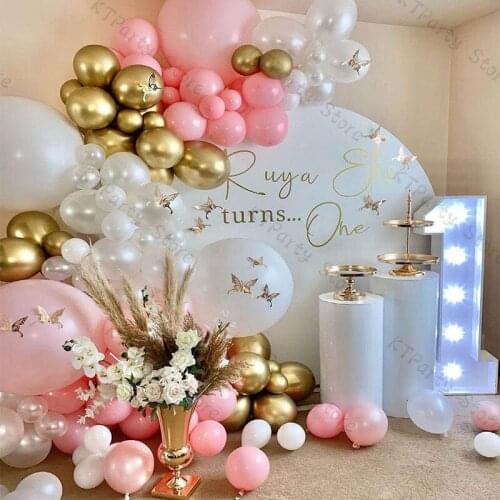 104pcs Macaron Baby Pink Balloon Garland Arch Kit DIY Baby Shower Decoration Chrome Gold Matte White Ballon Wedding Party Decor
