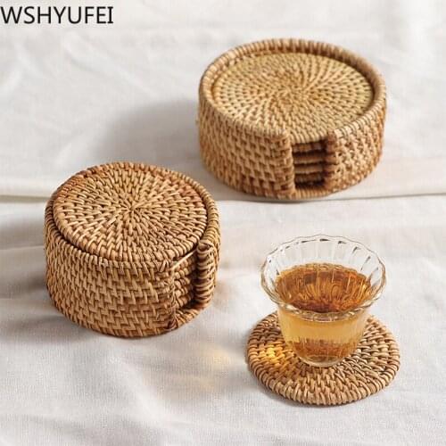 New style Placemat Pad Coasters Kitchen Table Mats rattan coaster Bowl Mats Padding Mat Insulation Pad Round Placemats Hand-made