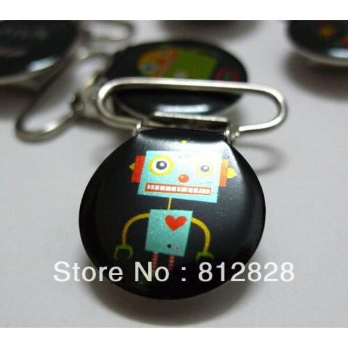 25pcs 1'' 25mm Enamel Robots Circle Pacifier Clips