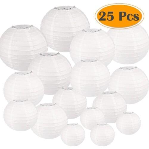 25 Pcs/set White Paper Lanterns with Assorted Sizes Round Paper Lanterns Chinese Paper lampion Wedding Party Hanging Decor Favor