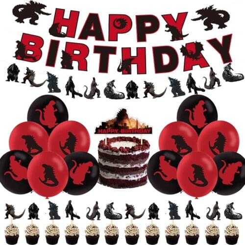 27pcs/Set Giant Monster Theme Birthday Party Decorations Cartoon Animal Beast Banner Flag Cake Toppers Balloons Boys Kids Favors