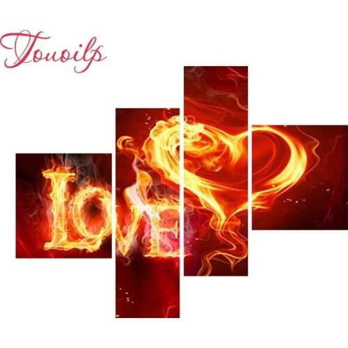 4 pcs,DIY 5D Diamond Embroidery Love Heart and beauty,Square&round Rhinestone Drill Cross Stitch Mosaic Wall Sticker Needlework