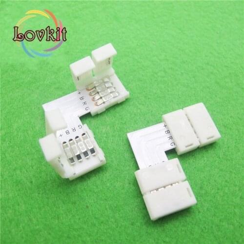 5pcs 4 Pin Led Connector L Shape Quick Splitter 4 Plug Connectors for 10mm 5050 RGB led strip connector PCB Board No Soldering