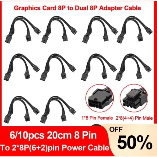 6/10pcs 20cm 8 Pin PCI Express to Dual PCIE 8P(6+2)pin Extention Power Cable 18AWG PCI Express 4 Lines Merge Graphics Card Cable