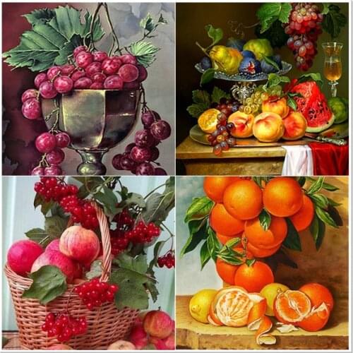 Fruit Food DIY Diamond Painting Home Decoration Grape Orange Mosaic Sticker Diamond Embroidery Handmade Gift Wall Picture Art