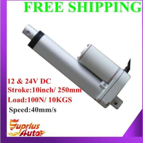 Free Shipping 40mm/s Speed 12V DC Linear Actuator With 10inch/ 250mm Stroke Length And 100N/ 10KGS Load