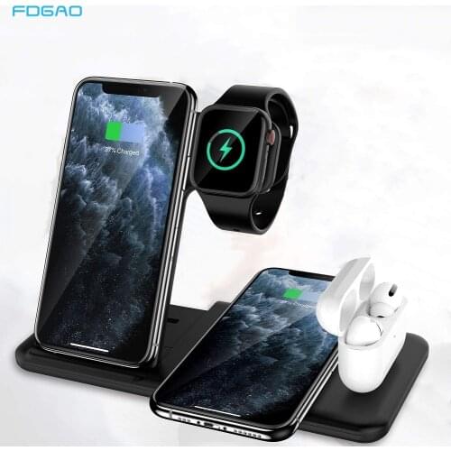 15W Qi Wireless Charger Dock Station For iPhone 12 11 XS XR X 8 Apple Watch 6 5 4 3 2 Airpods Pro 4 in 1 Fast Charging Pad Stand
