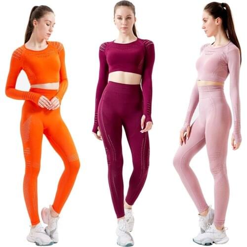 Seamless Yoga Set Gym Fitness Clothing Women Yoga Suit Sportswear Female Workout Leggings Top Sport Clothes Training Tights