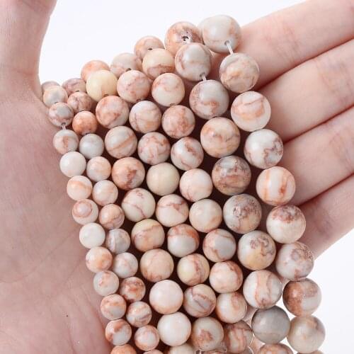 Natural Stone Bead Matte Red Net Pattern Round Loose Spacer Bead for Jewelry Making DIY Charm Bracelet Necklace Accessories 15
