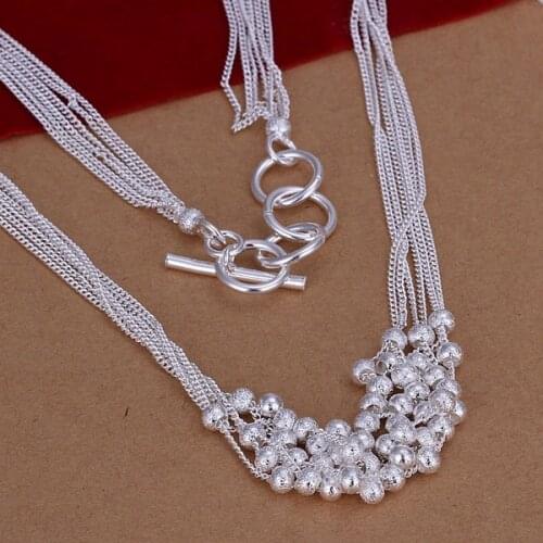 Silver color exquisite luxury gorgeous charm fashion chain women cute Bead Necklace 18 inch Silver jewelry N001
