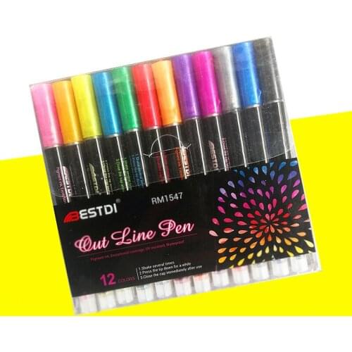 Colors Outline Metallic Markers Double Line Magic Shimmer Paint Pens Set Drawing Art supplies Coloring brush Pen manga colores